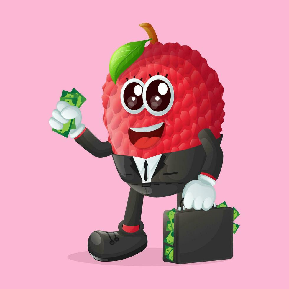 lychee character holding a briefcase full of money vector