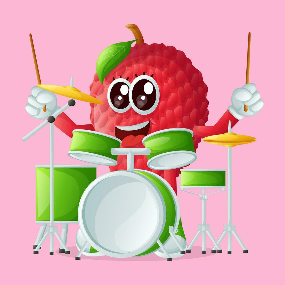 lychee character playing a drum vector