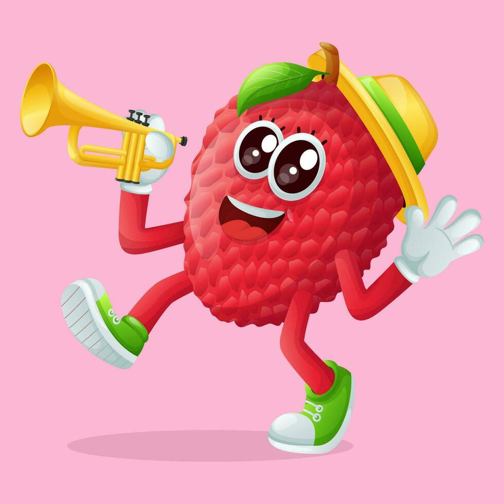 lychee character playing a trumpet vector