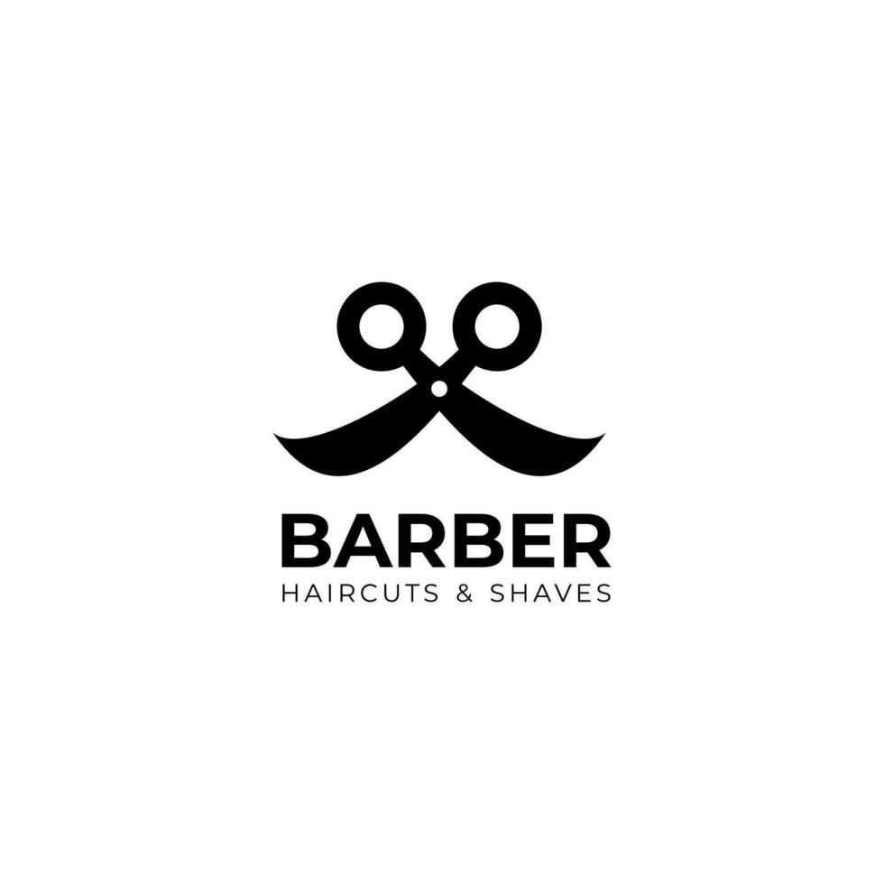 unique barbershop logo design, barber symbol with scissors and moustache shape vector