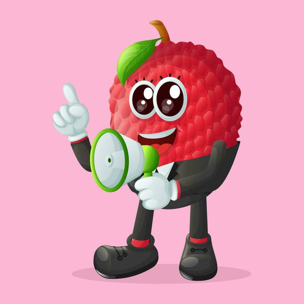 lychee character holding a megaphone vector