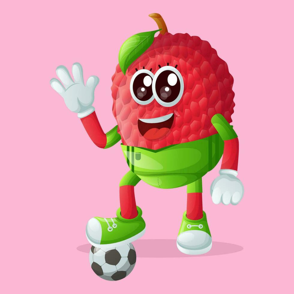 lychee character kicking a soccer ball vector