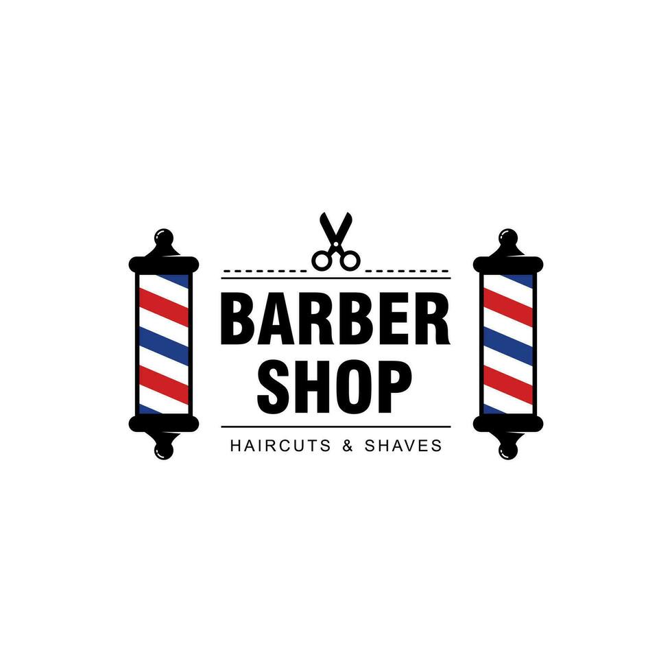 simple barbershop logo design with lamp and scissors vector