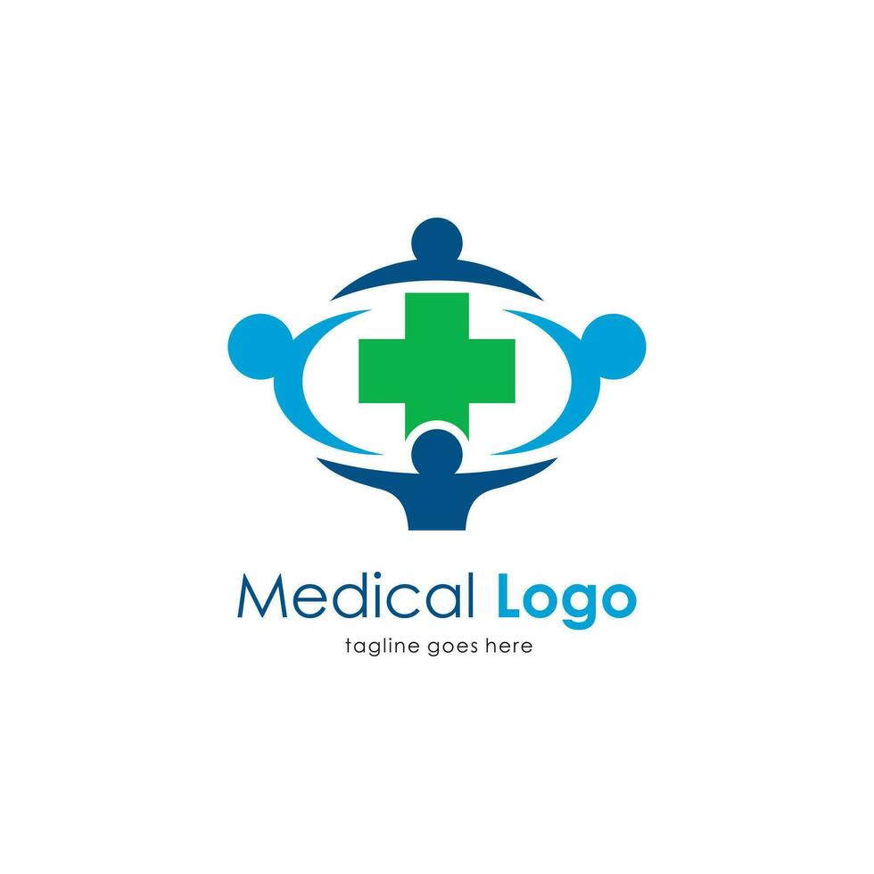 médico logo con ilustración de personas participación manos diseño, moderno rojo y amarillo hospital logo inspiración modelo vector