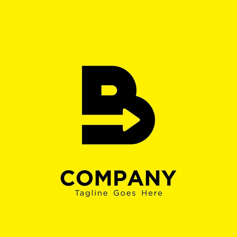 Simple Letter B Logo Design Isolated on Yellow Background, Modern B Logo with Arrow Vector