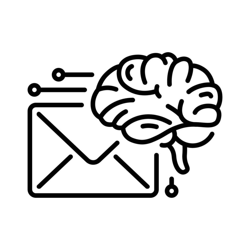 línea estilo icono para correo electrónico red en cerebro vector