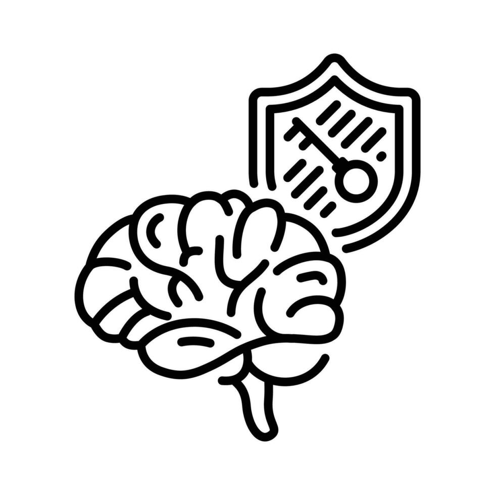 Brain and key shield with line style vector