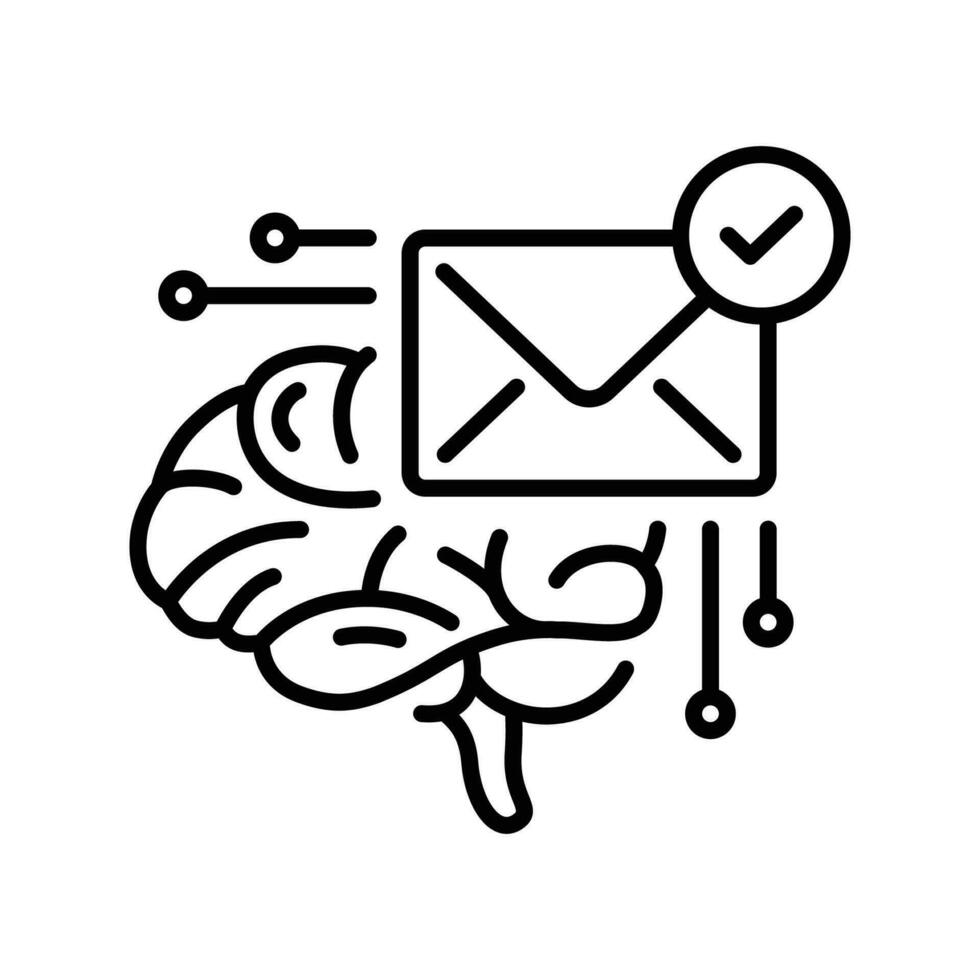 Brain and network icon with verified email in line style vector