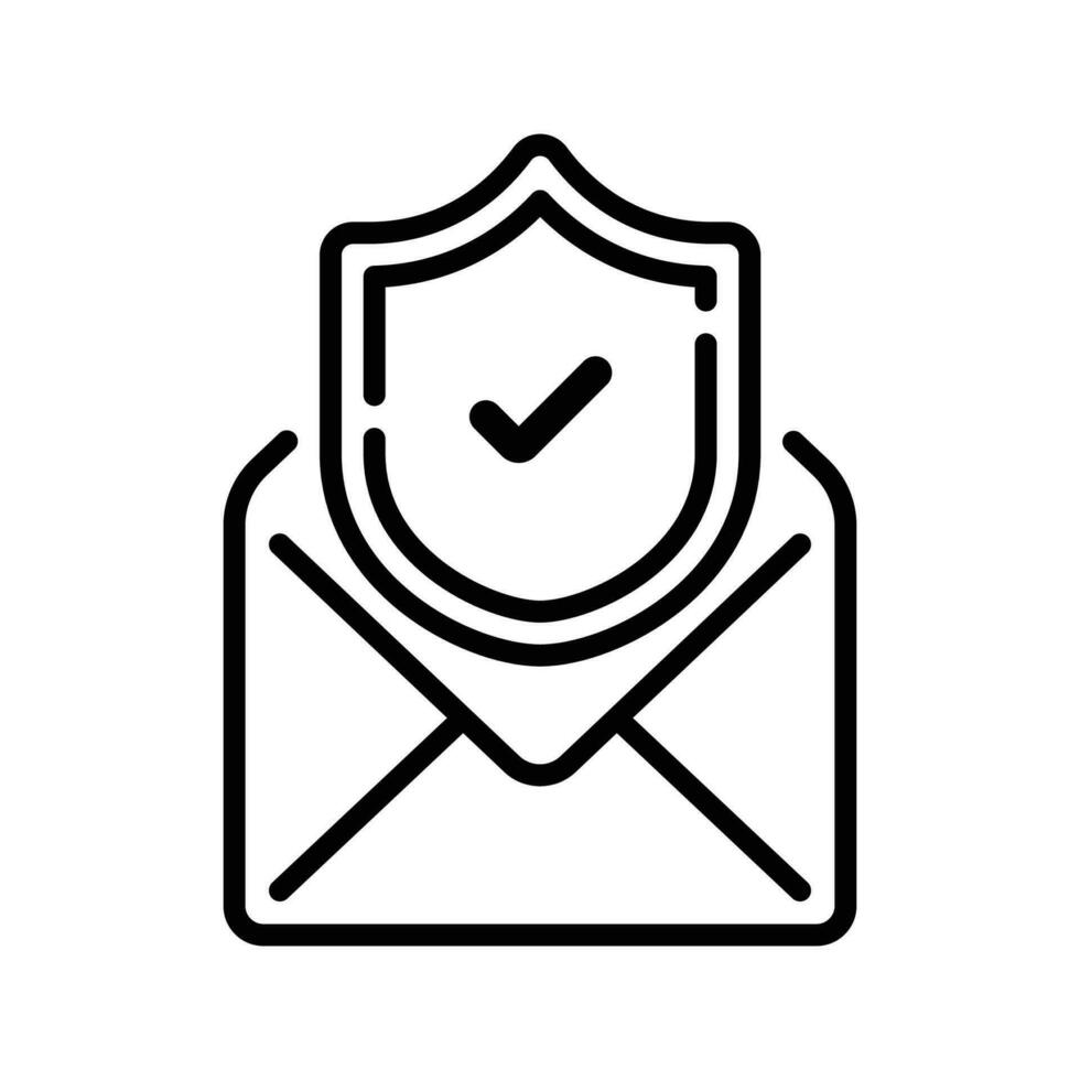 line icon design of read or open email with notif of verified security protection shield vector