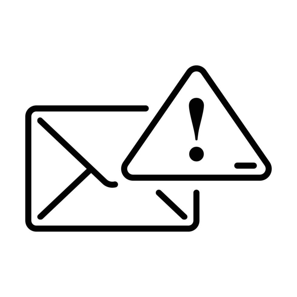 Email icon with caution Exclamation mark warning notification sign in line style vector