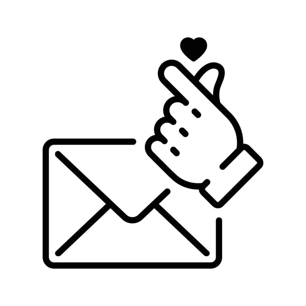 línea estilo icono diseño de correo electrónico con notificación de favorito o amado mano firmar emoji vector