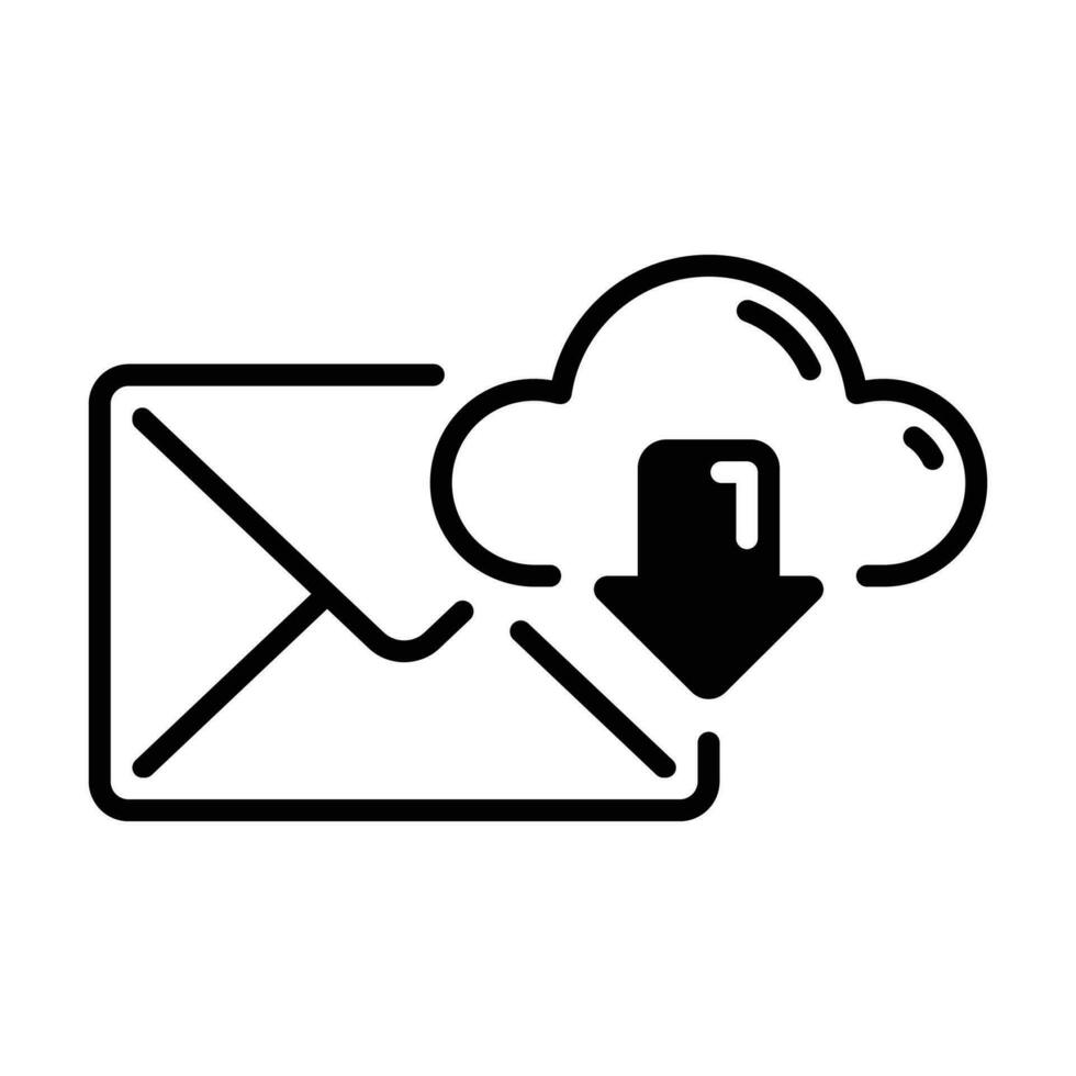 Email icon and down arrow cloud in line style with downloading messages from cloud vector