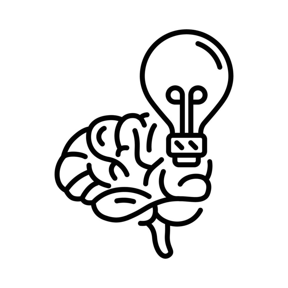 cerebro y ligero bulbo línea icono diseño vector