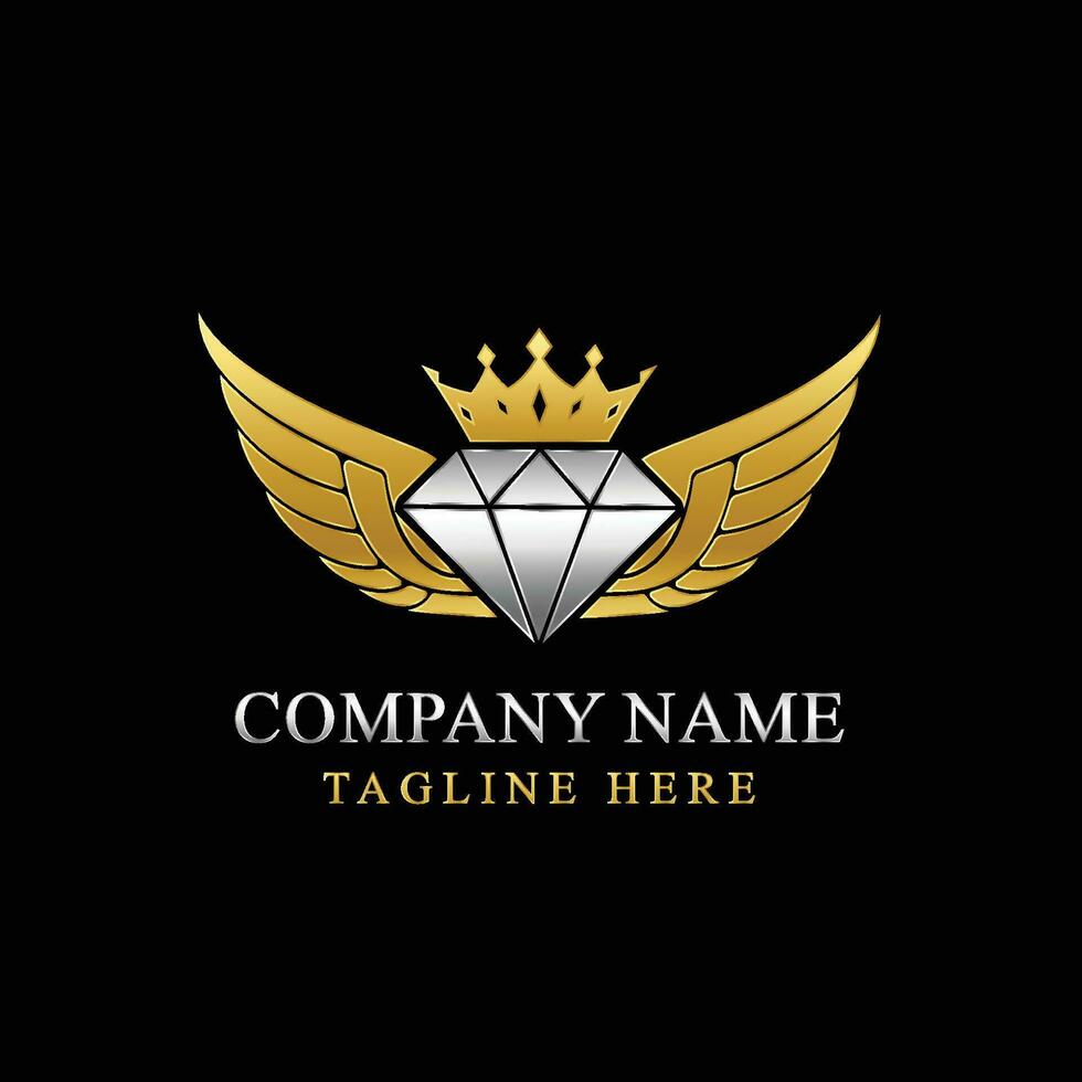 Abstract Diamond wings with Crown logo design vector