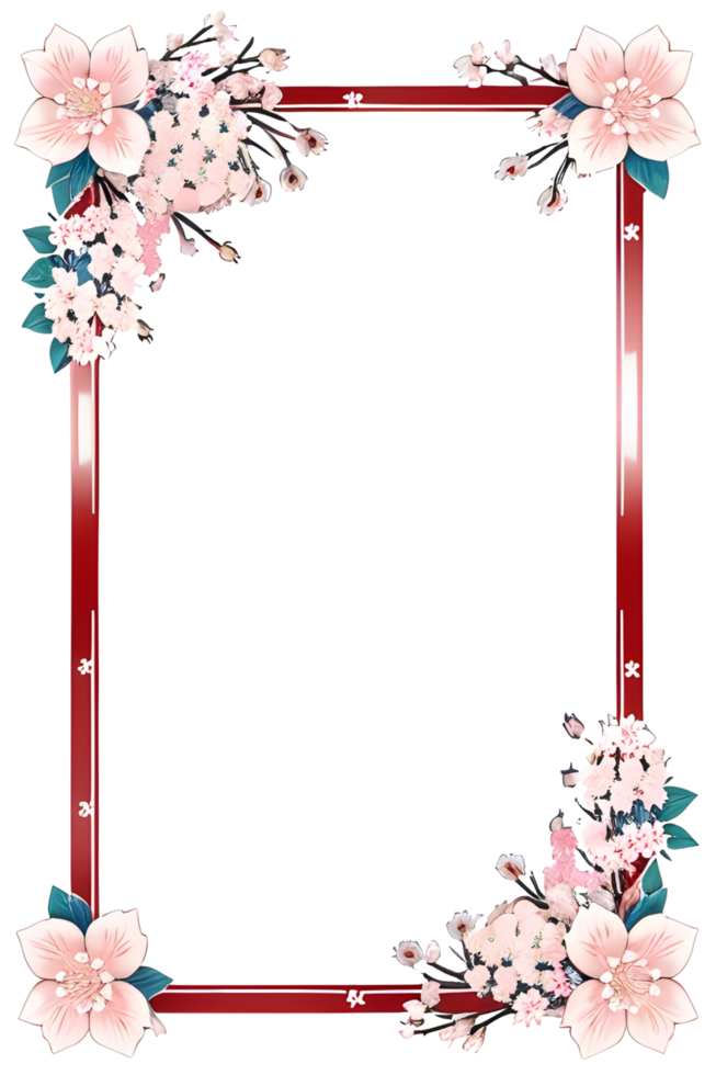 AI generated Sakura border frame, Japanese border frame PNG transparent background