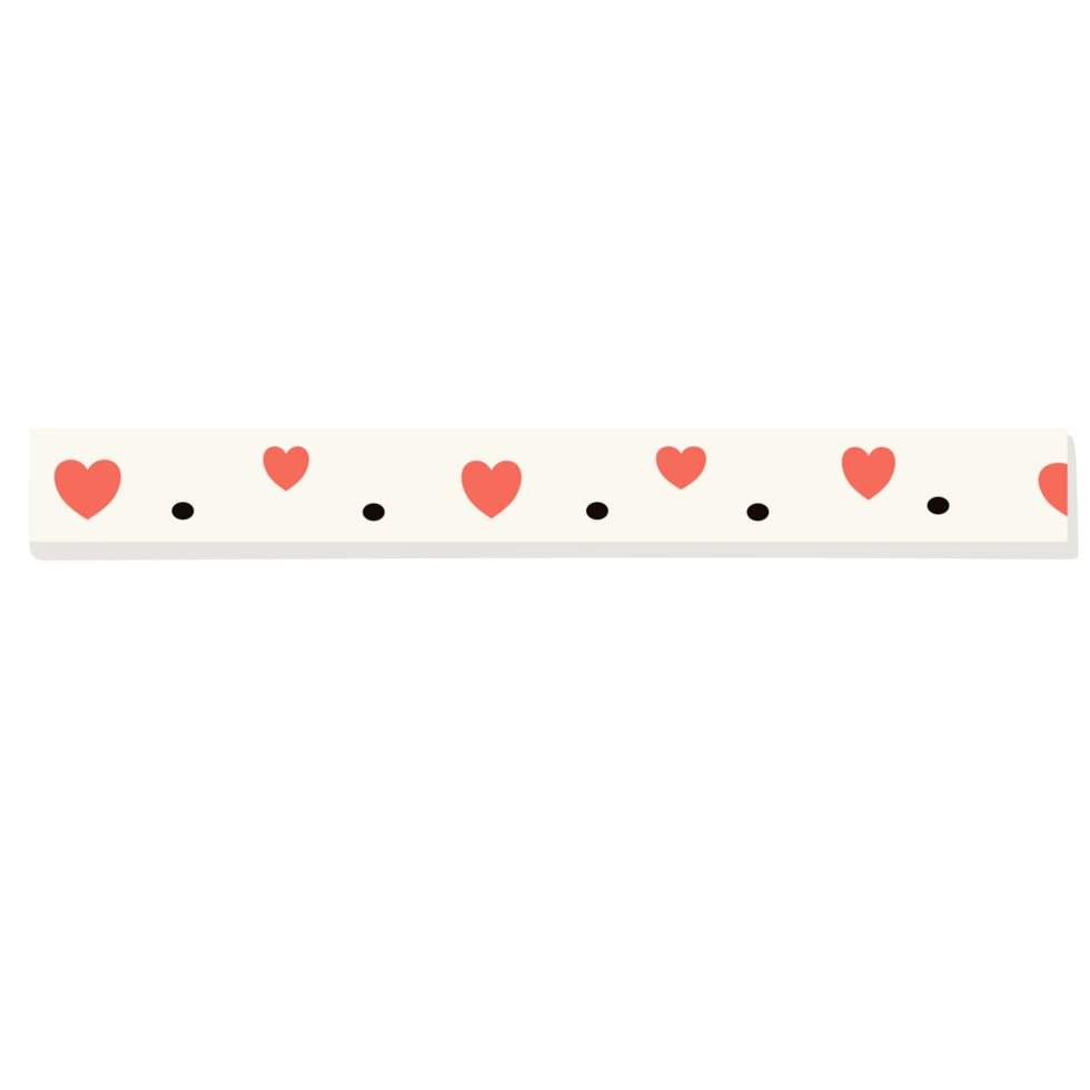 Red heart and black dot on white background washi tape on transparent background. png