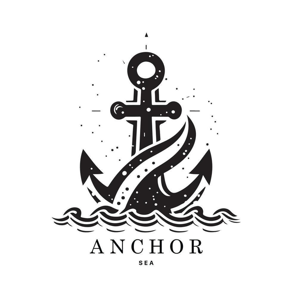 Marine emblems logo with anchor and rope, anchor logo - vector