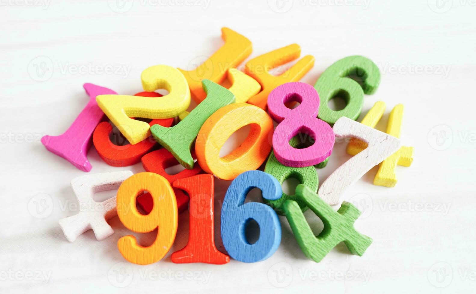 Number wood block cubes for learning Mathematic, education math concept. photo