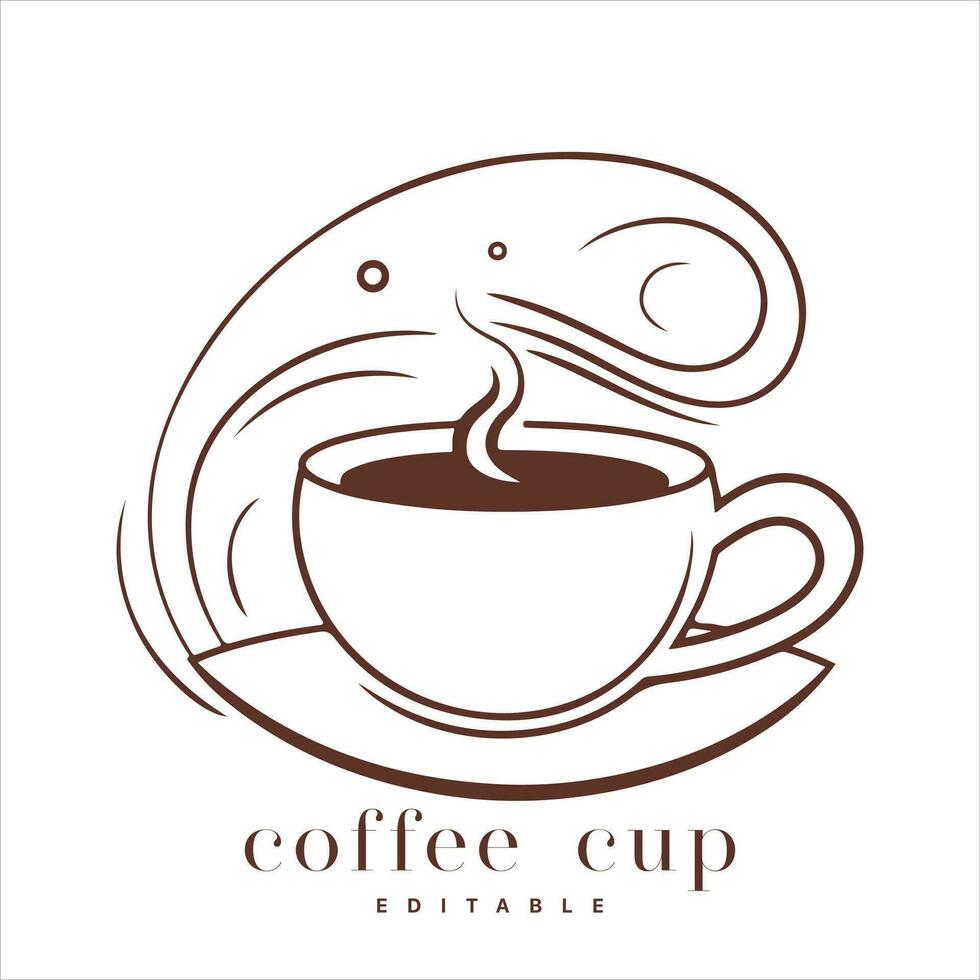 Coffee shop logo template, natural abstract coffee cup with steam, coffee house emblem, creative cafe logotype, modern trendy symbol design vector illustration isolated on white background sign