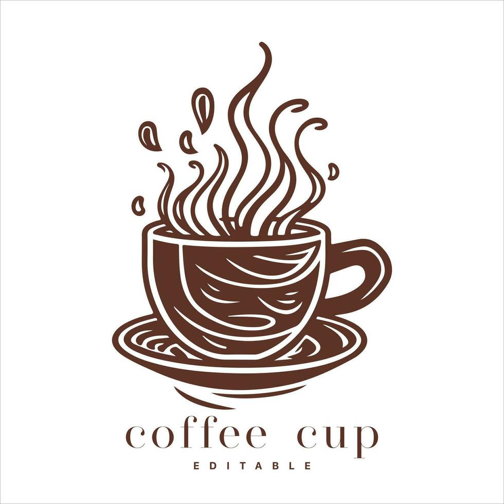 Coffee shop logo template, natural abstract coffee cup with steam, coffee house emblem, creative cafe logotype, modern trendy symbol design vector illustration isolated on white background sign