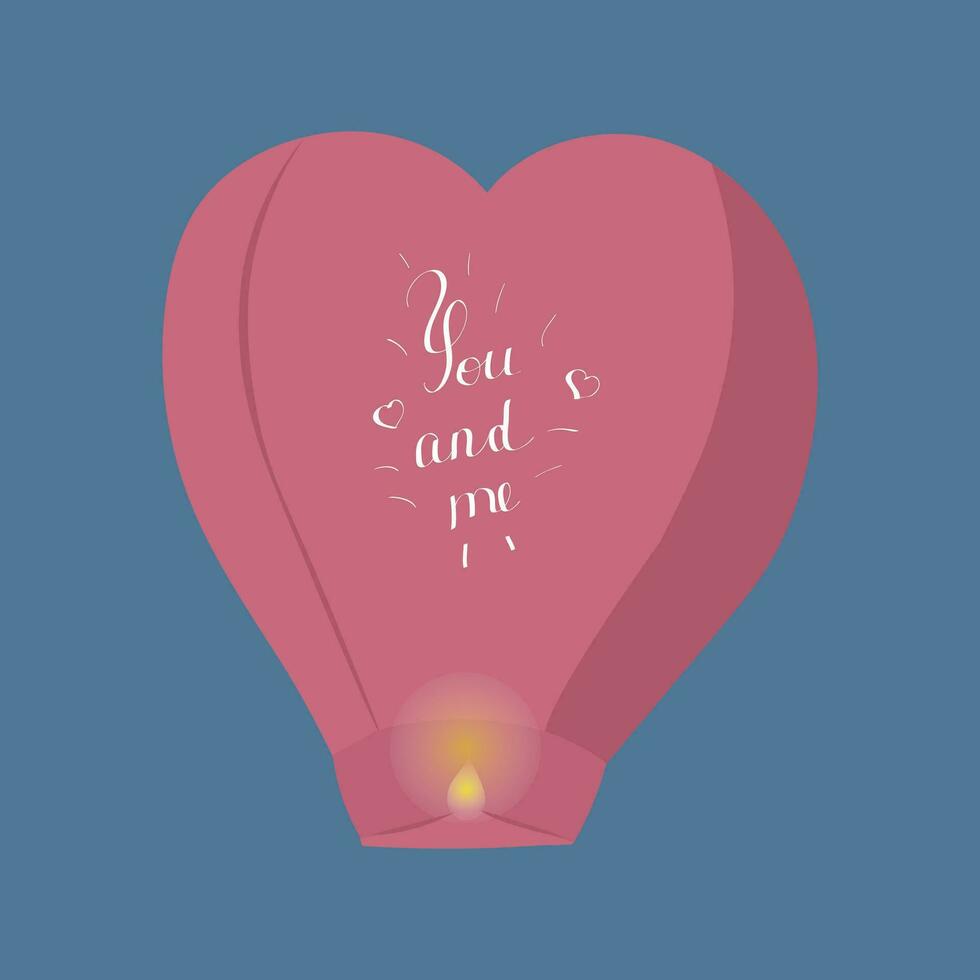 Red Lantern with quote on a blue background. Vector paper flying glow light for advertising design.