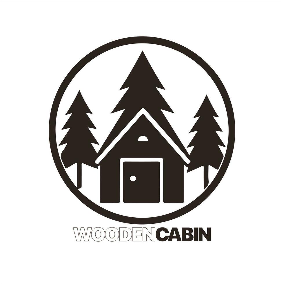 madera cabina logo modelo. cabina en el bosque vector ilustración. cabina alquileres logo. chalet en el bosque pegatina.