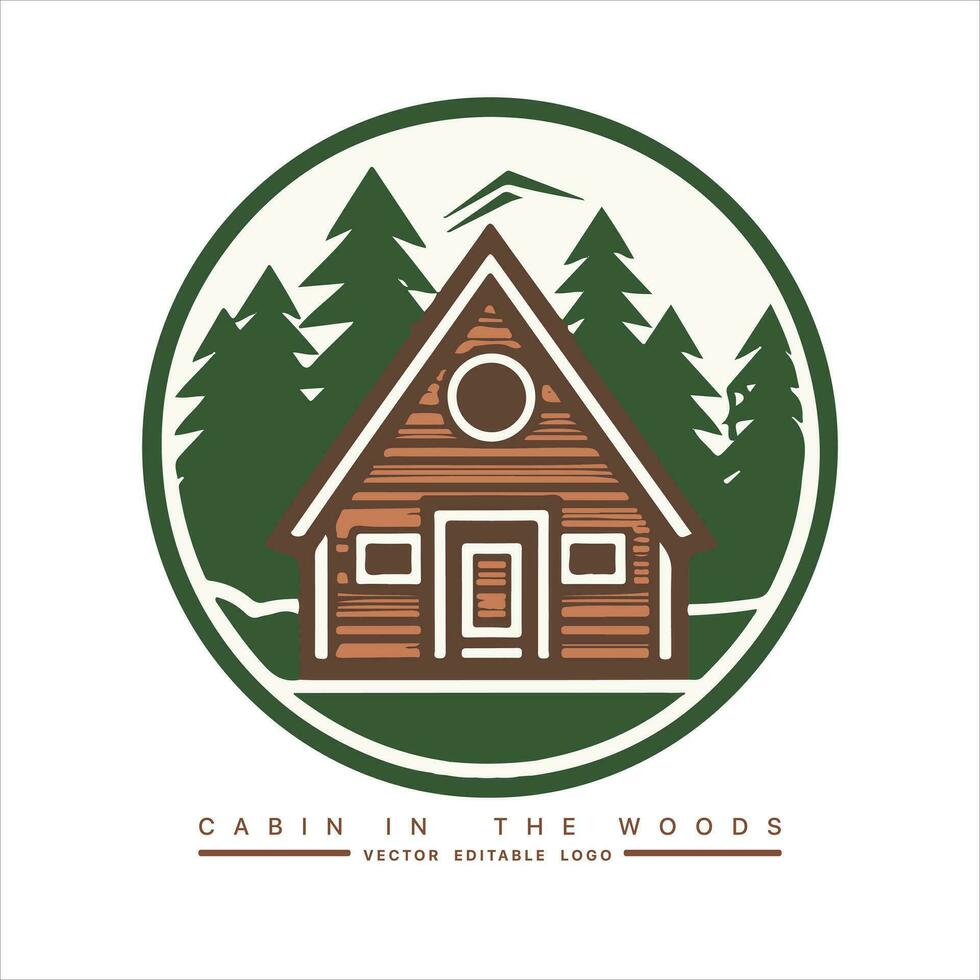 madera cabina logo modelo. cabina en el bosque vector ilustración. cabina alquileres logo. chalet en el bosque pegatina.