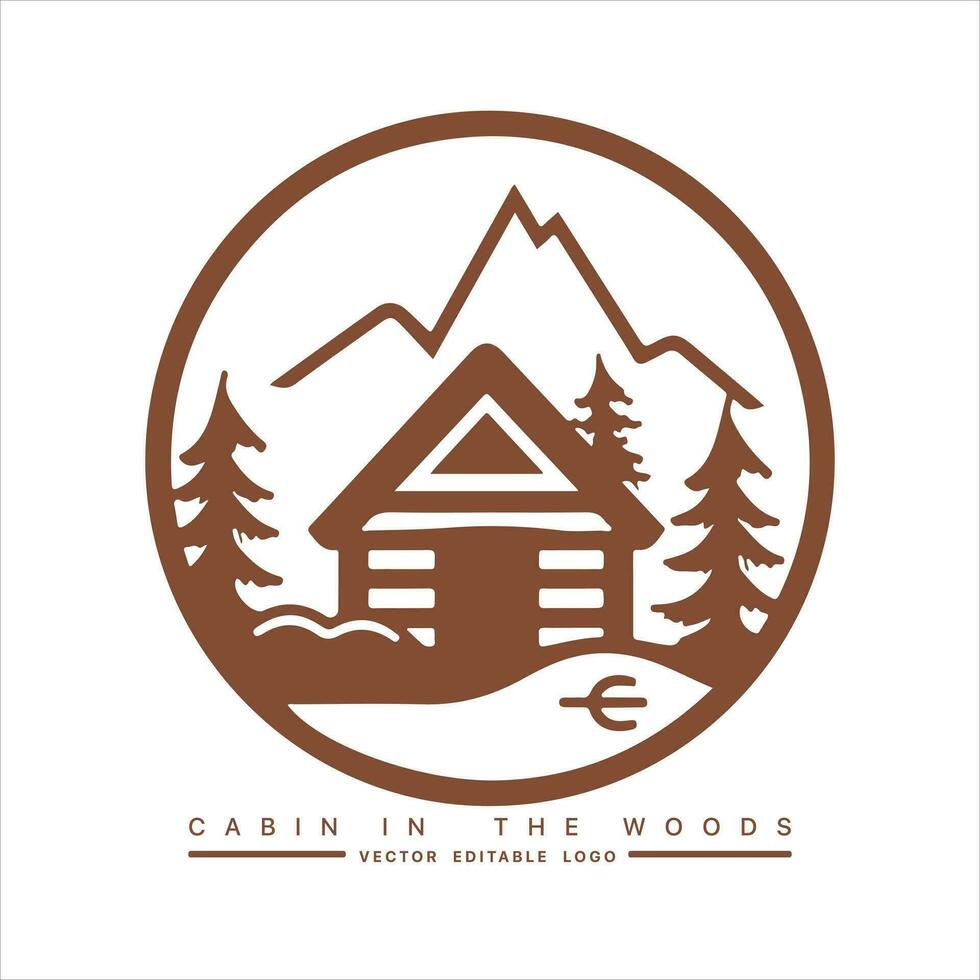 madera cabina logo modelo. cabina en el bosque vector ilustración. cabina alquileres logo. chalet en el bosque pegatina.