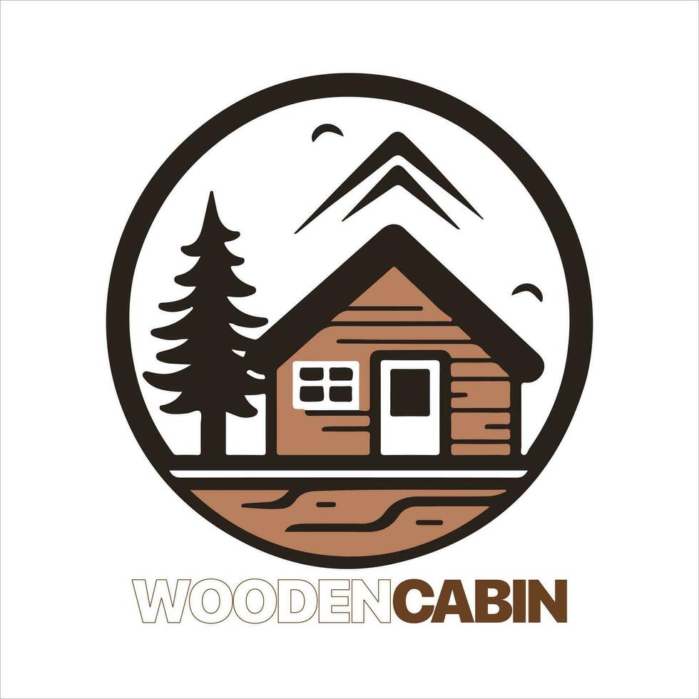 madera cabina logo modelo. cabina en el bosque vector ilustración. cabina alquileres logo. chalet en el bosque pegatina.