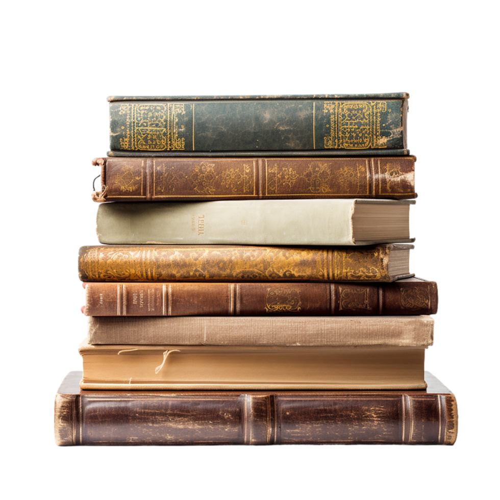 AI generated stack of old books on transparent background PNG image