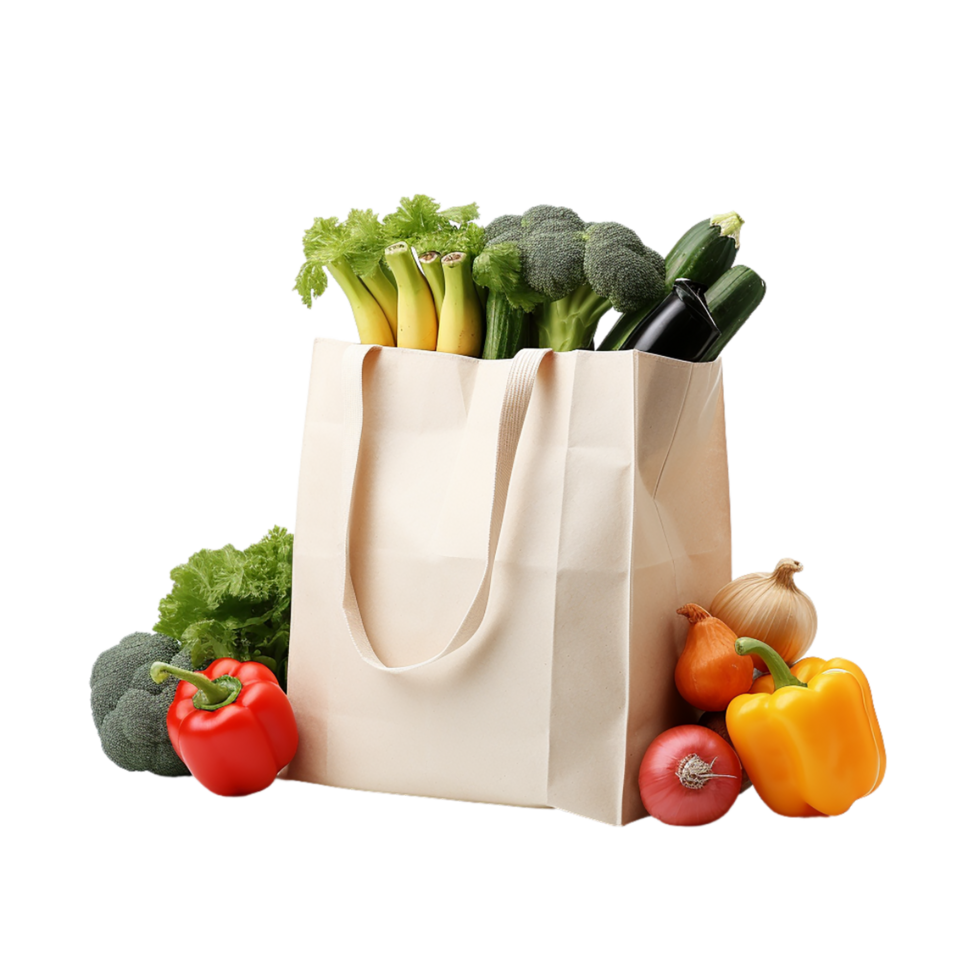 AI generated vegetables in shopping bag on transparent background PNG image