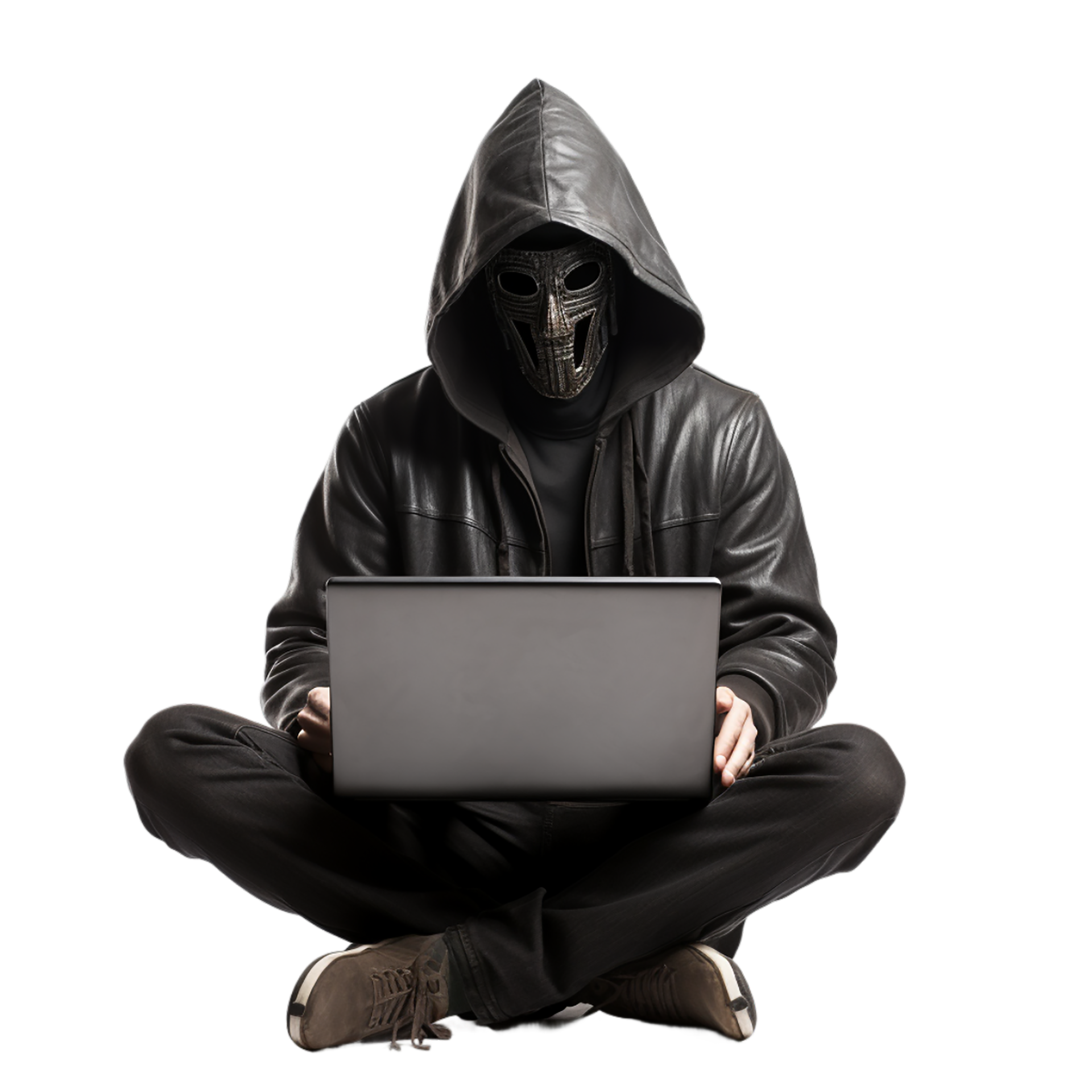 Ai Generated Hacker Stealing Data From Laptop On Transparent Background Ai Generated Hacker Stealing Data From Laptop On Transparent Background