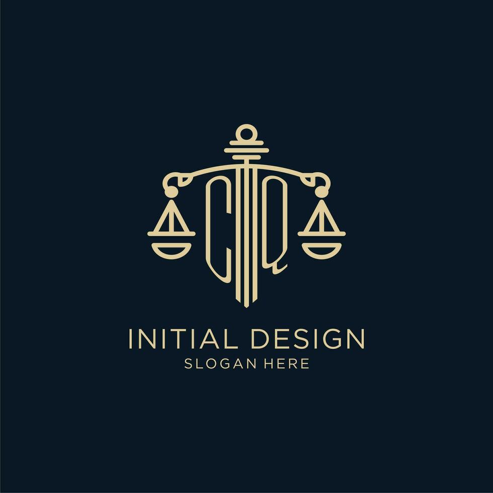 inicial cq logo con proteger y escamas de justicia, lujo y moderno ley firma logo diseño vector
