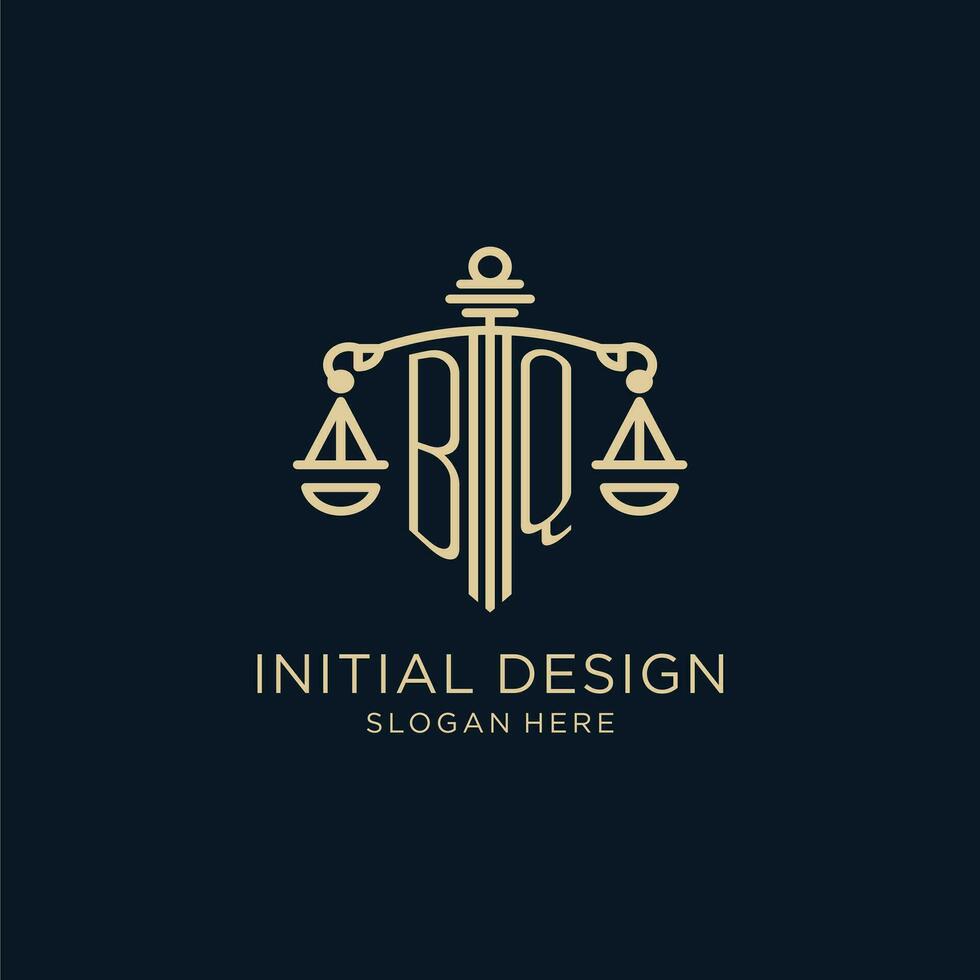 Initial BQ logo with shield and scales of justice, luxury and modern law firm logo design vector
