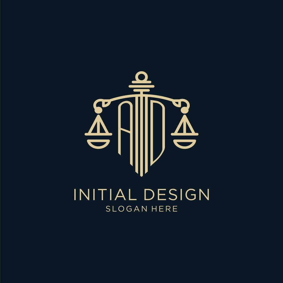 inicial anuncio logo con proteger y escamas de justicia, lujo y moderno ley firma logo diseño vector