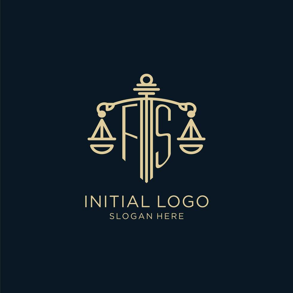 Initial FS logo with shield and scales of justice, luxury and modern law firm logo design vector