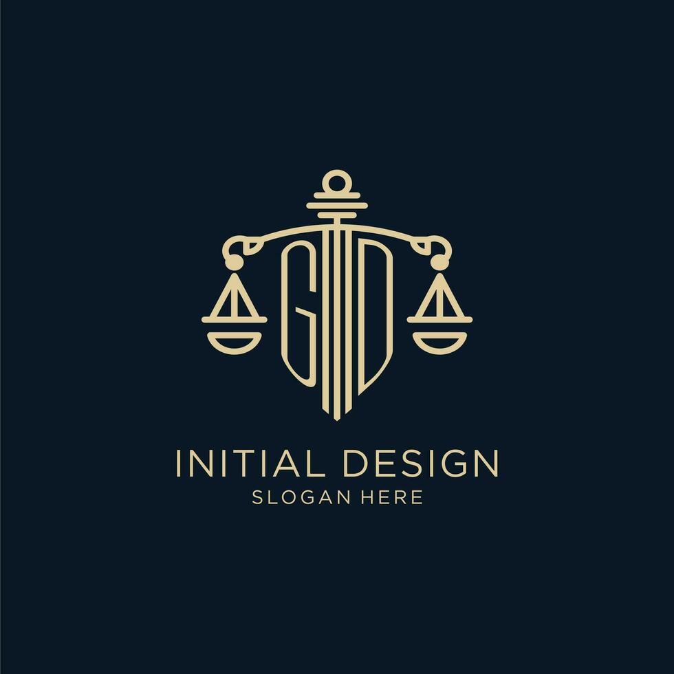 Initial GD logo with shield and scales of justice, luxury and modern law firm logo design vector