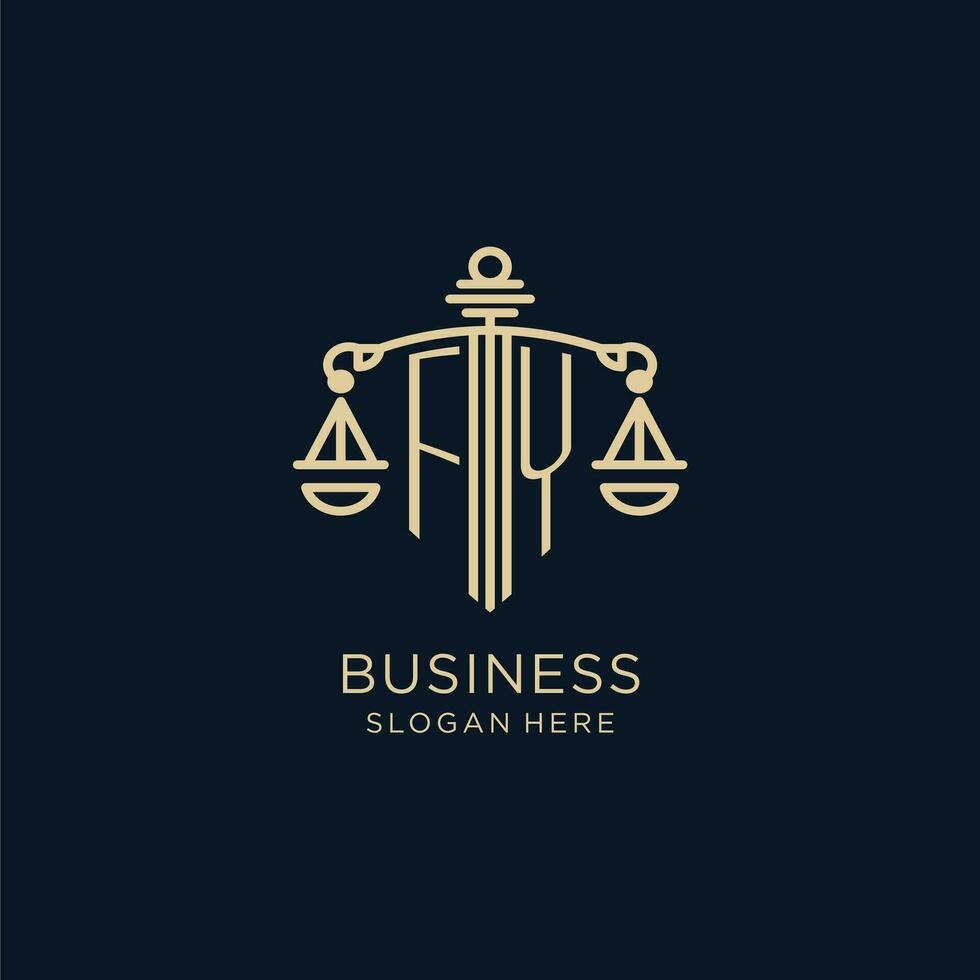 Initial FY logo with shield and scales of justice, luxury and modern law firm logo design vector