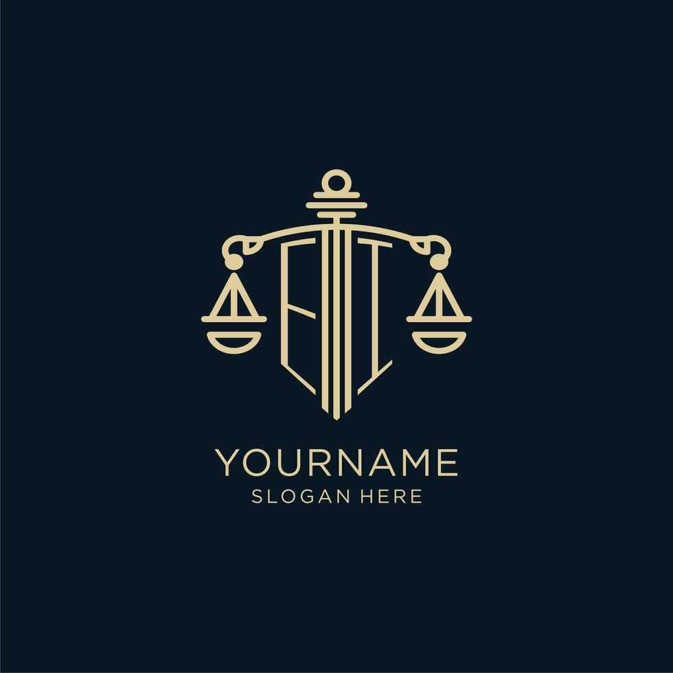 Initial EI logo with shield and scales of justice, luxury and modern law firm logo design vector