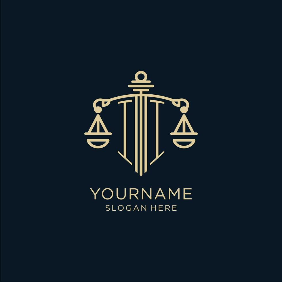 Initial II logo with shield and scales of justice, luxury and modern law firm logo design vector