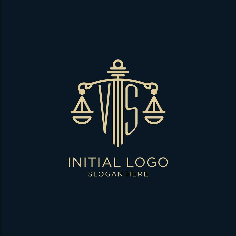 inicial vs logo con proteger y escamas de justicia, lujo y moderno ley firma logo diseño vector