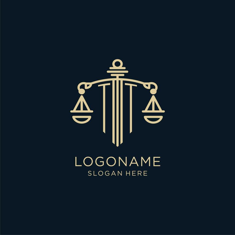 Initial TT logo with shield and scales of justice, luxury and modern law firm logo design vector