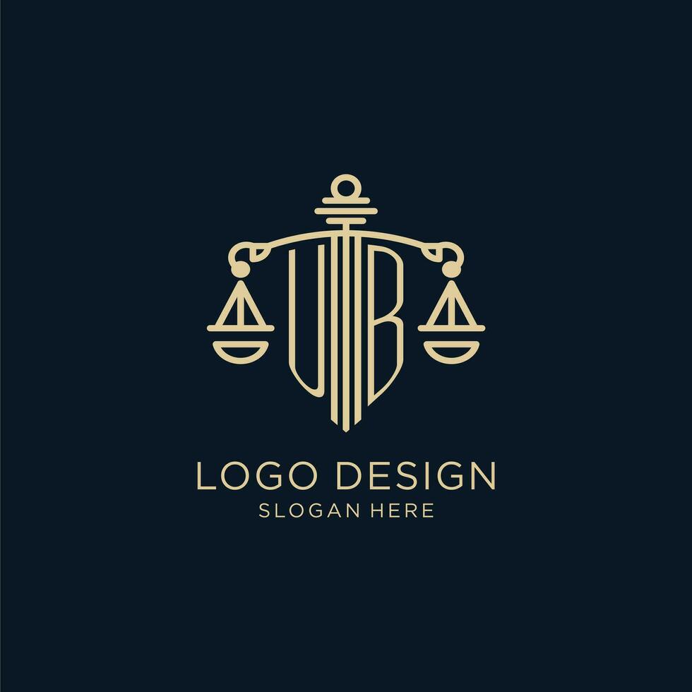 Initial UB logo with shield and scales of justice, luxury and modern law firm logo design vector