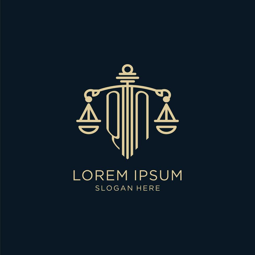 Initial QN logo with shield and scales of justice, luxury and modern law firm logo design vector