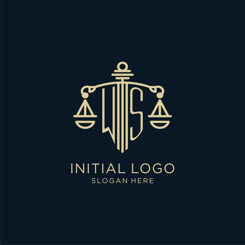 inicial ws logo con proteger y escamas de justicia, lujo y moderno ley firma logo diseño vector