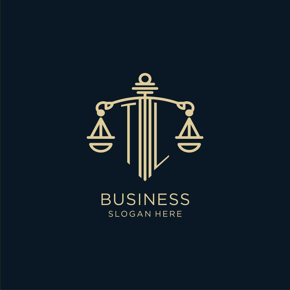 Initial TL logo with shield and scales of justice, luxury and modern law firm logo design vector