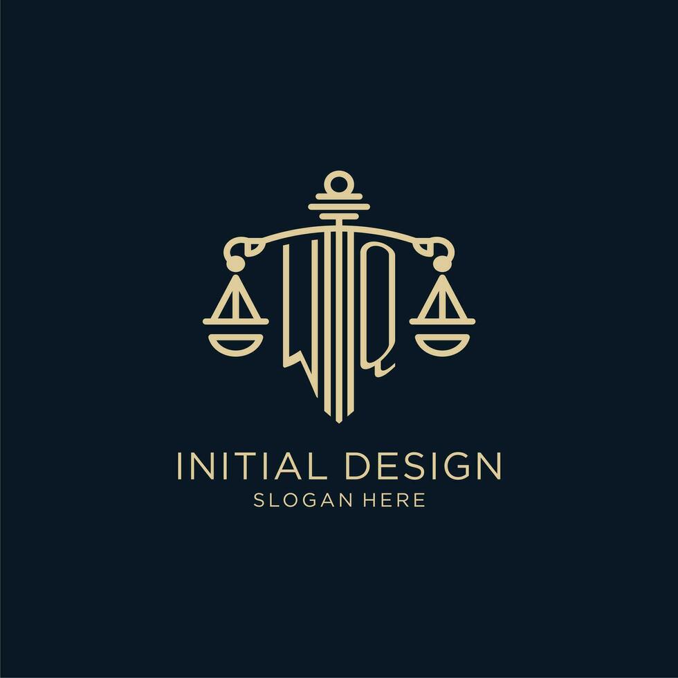 Initial WQ logo with shield and scales of justice, luxury and modern law firm logo design vector