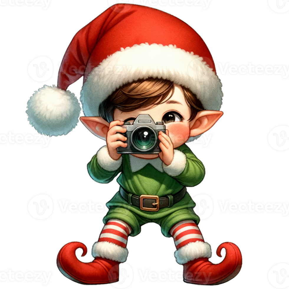 AI generated Watercolor Cute Elf Boy Holding A Camera and Taking Pictures Generative AI png