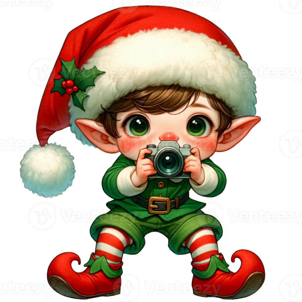 AI generated Watercolor Cute Elf Boy Holding A Camera and Taking Pictures Generative AI png