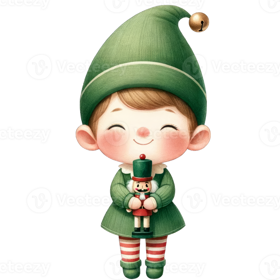 AI generated Watercolor Cute Elf Boy Holding A Nutcracker Generative AI png